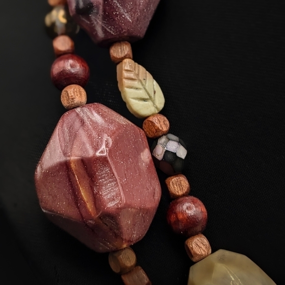 LONG Natural Stone, Wood, and Glass Beaded Necklace - Picture 5 of 10